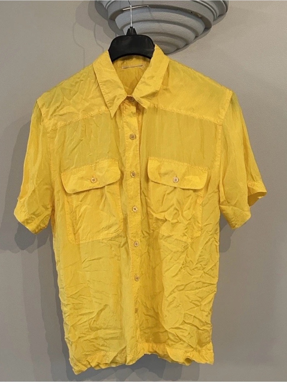 Vintage silk 1980s Bright Yellow Short Sleeve Shirt